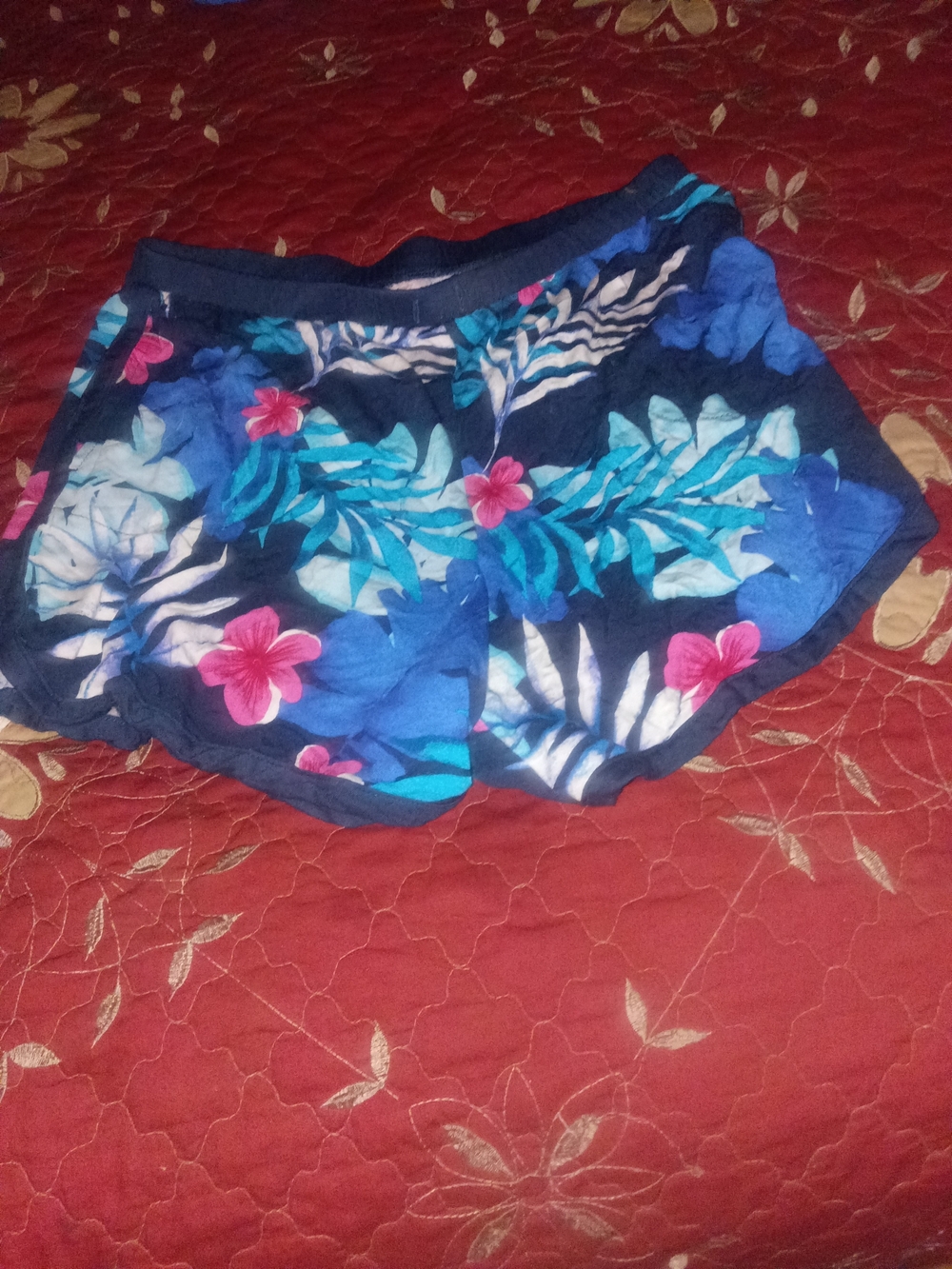 Floral Tropical Print Lounge Shorts - Blue & Pink